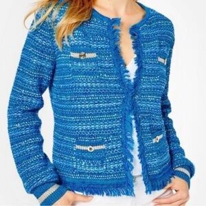 LILLY PULITZER BECKINGTON CARDIGAN - BLUE GROTTO METALLIC - Size Medium